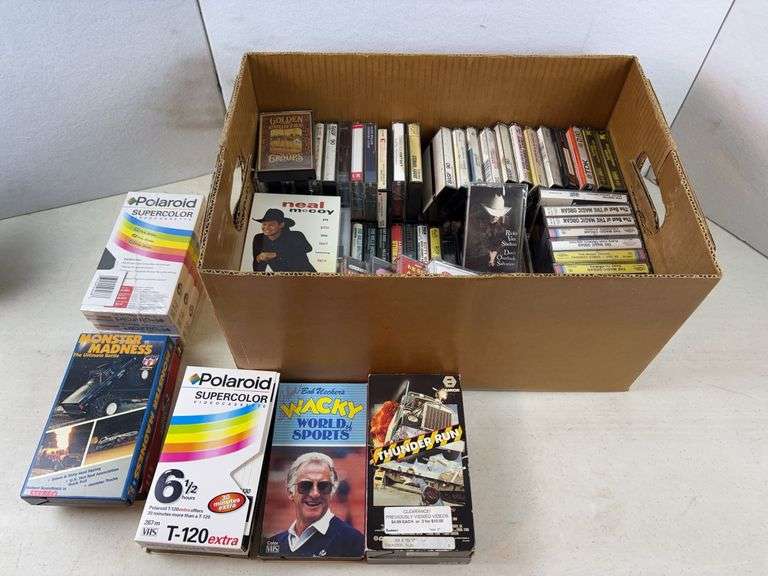 Box of country music cassettes