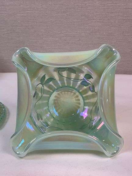 FENTON FAIRY LAMP Sea Mist Green Iridized