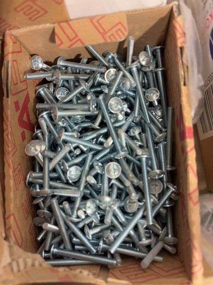 Wooden organizer box w/ fasteners, misc. hardware & more