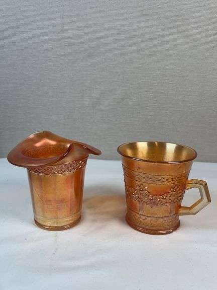 Fenton Marigold Carnival  Mug and Creamer