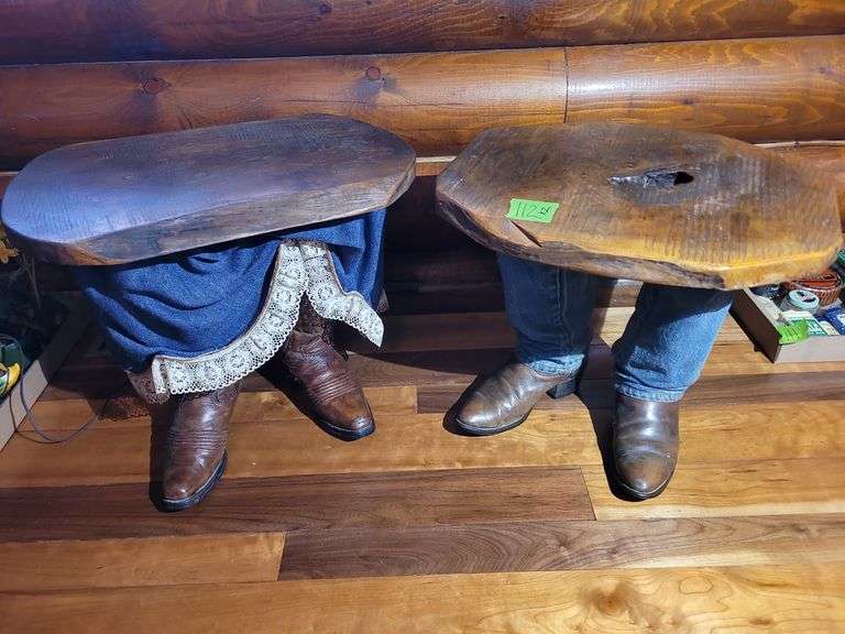 PAIR OF COWBOY LEGS HANDMADE UNIQUE SIDE TABLES