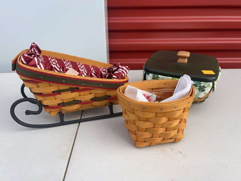 Longaberger Four-Leaf Clover Basket and Wrought Iron Sleigh w/ Basket