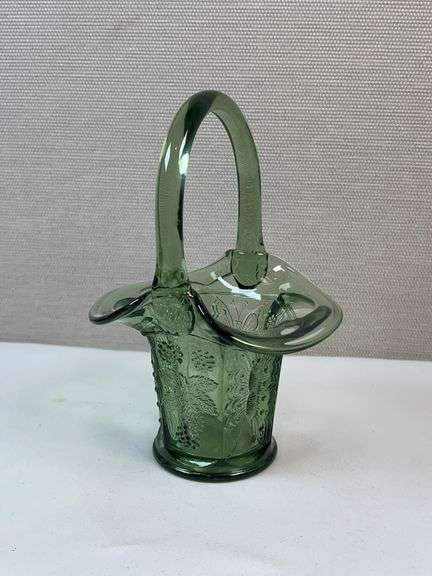 Fenton Colonial Green Embossed Basket – Orange Tree Pattern