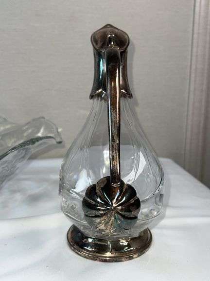 Etched Glass Serving Bowl & Silverplate Duck-Style Claret Jug