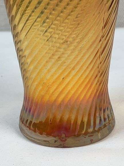 Marigold Carnival Glass Swirl Vase likely Imperial