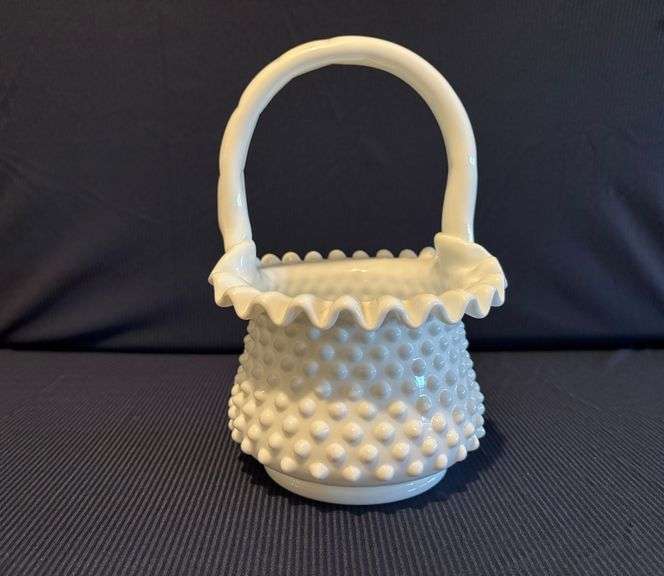 Fenton Hobnail milk glass 7" Deep Basket