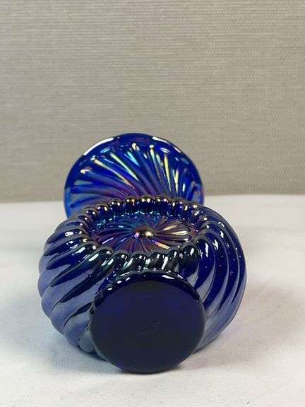 Imperial Glass Vase Iridescent Cobalt Blue