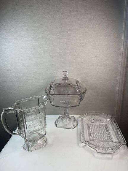 ANTIQUE MCKEE EAPG DEER AND PINE TREES GLASS SET