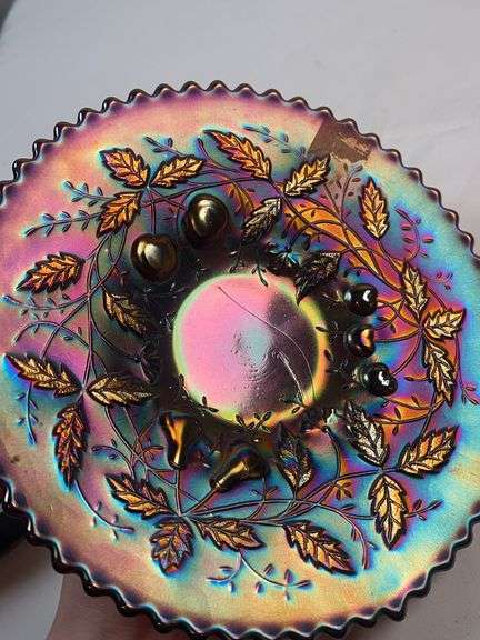 Northwood Amethyst Carnival Glass Fruit and Flowers Bowl