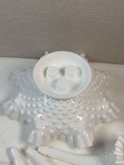 Fenton White Hobnail 3-Horn Epergne