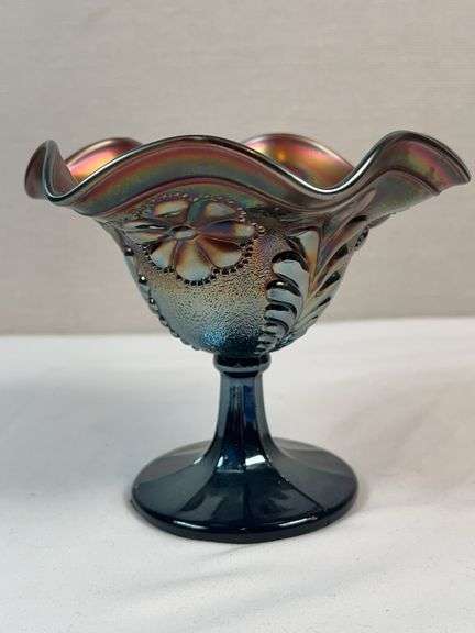 Northwood Amethyst Carnival Glass Grape & Cable Compote