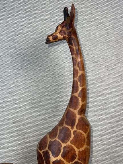 Lot of 3 Hand-Carved African Wooden Animals – Giraffe Family & Gazelle Figures