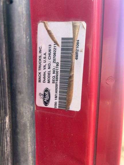 2008 Mack CHU613 showing 46,410 mi, 11,397 hrs- runs