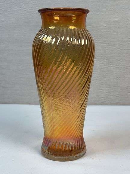 Marigold Carnival Glass Swirl Vase likely Imperial