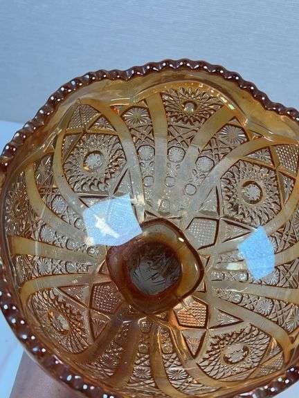 Imperial Carnival Marigold glass Hobstar and arches Compote centerpiece
