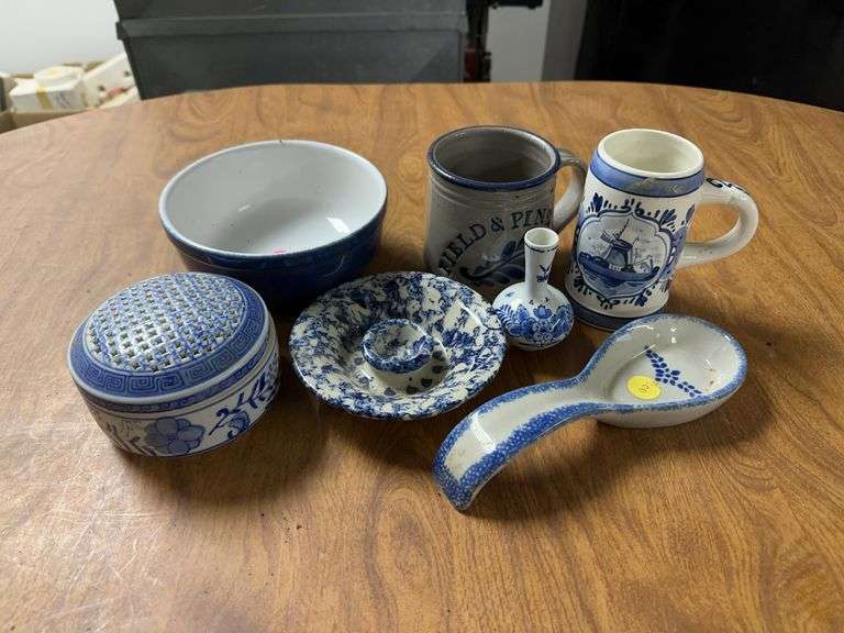 Delft Holland Mug and Vase, Loomco Spoon Dish, Candle Stick Holder, and other misc.