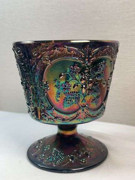 Fenton Glass Amethyst Carnival Wild Strawberry Candy Compote W/ Lid