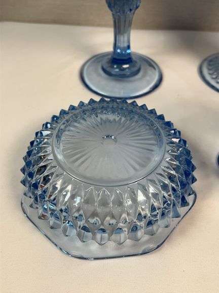 Indiana Glass Ice Blue Diamond Point Glassware Collection – 4 pcs