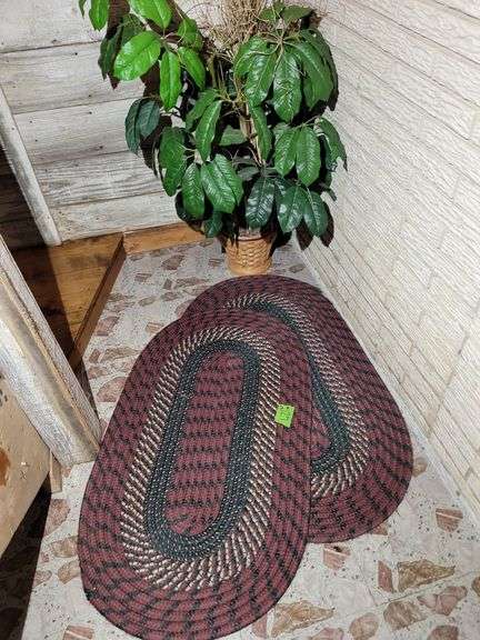 BRAIDED FLOOR OVAL RUGS (2) & FAUX PLANT