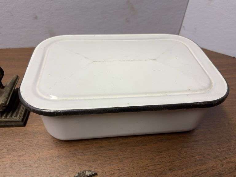 Geneva hand fluter and stoneware tin and wrench