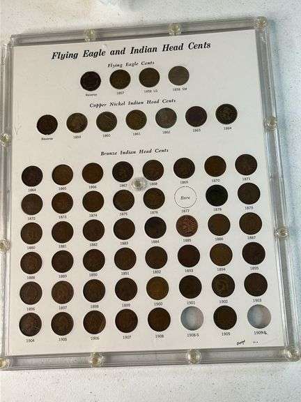 Flying Eagle and Indian Head Cents Set -Missing 1877, 1908-S, 1909-S