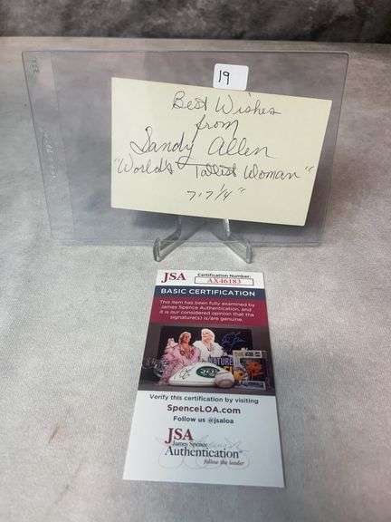 Sandy Allen Signed Index Card - JSA