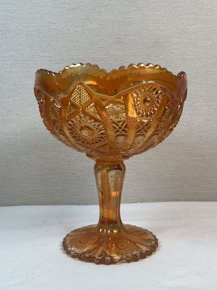 Imperial Carnival Marigold glass Hobstar and arches Compote centerpiece