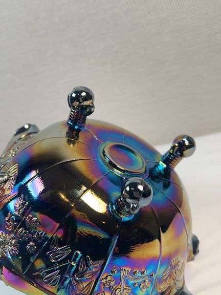 FENTON AMETHYST CARNIVAL GLASS FOOTED DISH