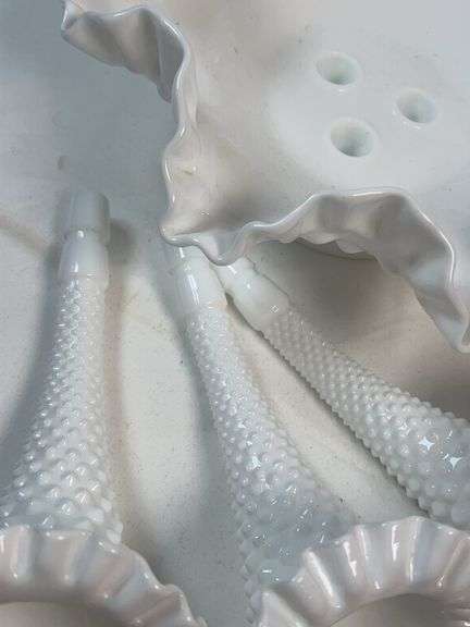 Fenton White Hobnail 3-Horn Epergne