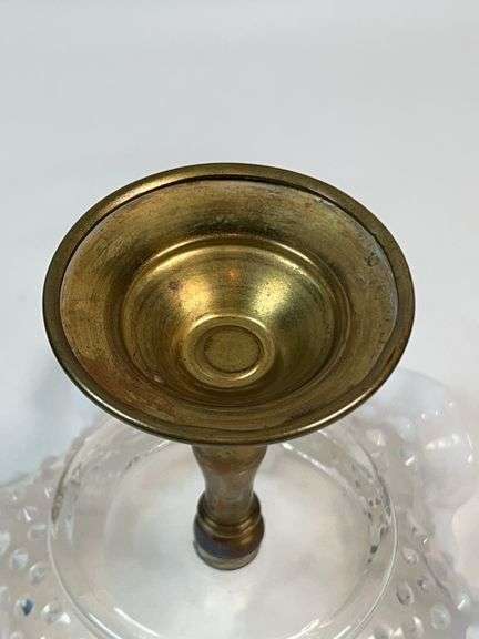 Fenton Hobnail Milk Glass Compote on Brass Base