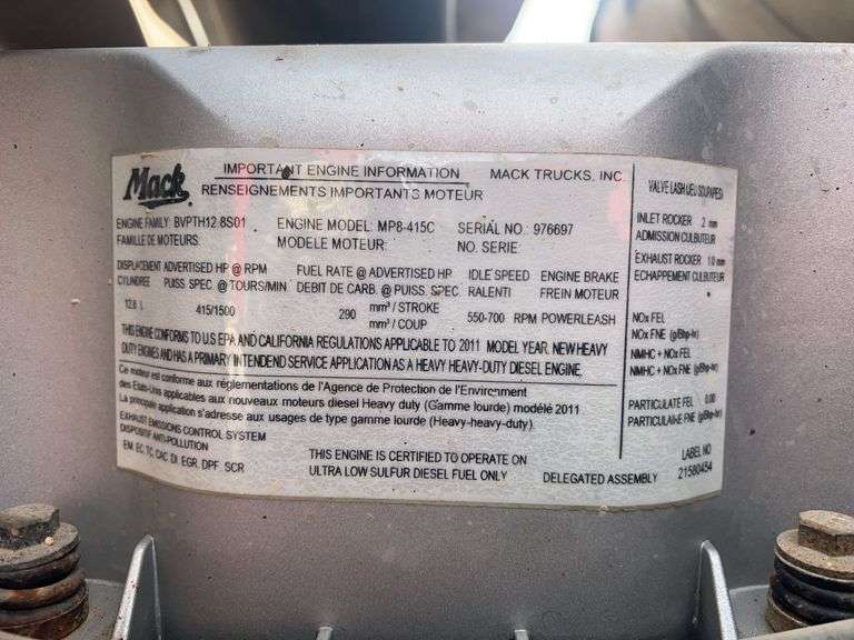 2012 Mack CHU613 showing 30,622 mi, 8,665 hrs- runs