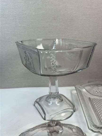 ANTIQUE MCKEE EAPG DEER AND PINE TREES GLASS SET