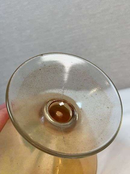 Lancaster Marigold Carnival Glass Covered Compote