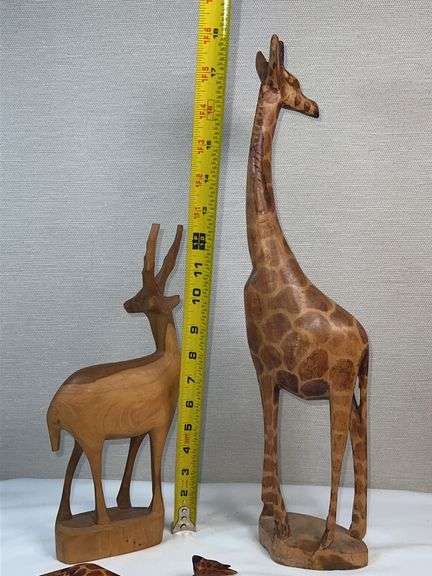 Lot of 3 Hand-Carved African Wooden Animals – Giraffe Family & Gazelle Figures