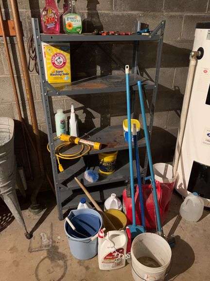 Metal shelf with tools and contents
