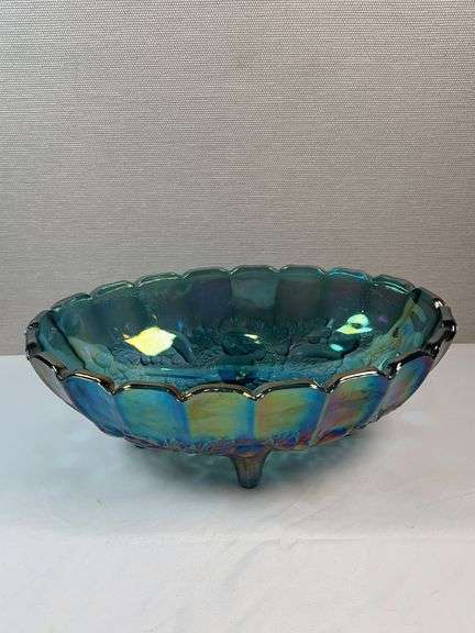 INDIANA CARNIVAL GLASS IRIDESCENT BLUE BOWL