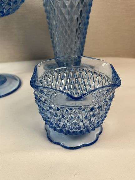 Indiana Glass Ice Blue Diamond Point Glassware Collection – 4 pcs