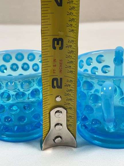Fenton Blue Opalescent Hobnail Toothpick Holders (Pair)
