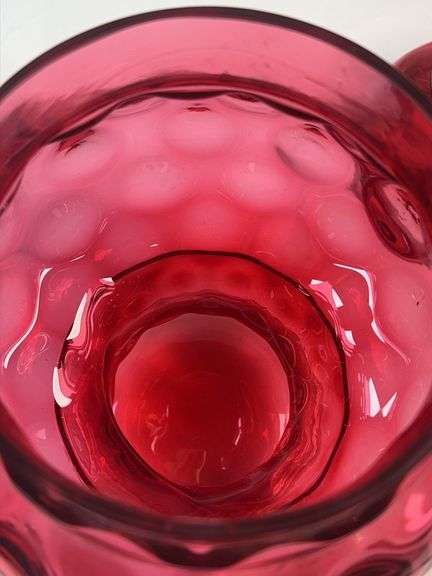 Fenton Pink Cranberry Glass Apothecary Canister Pink Dish Thumbprint Glass