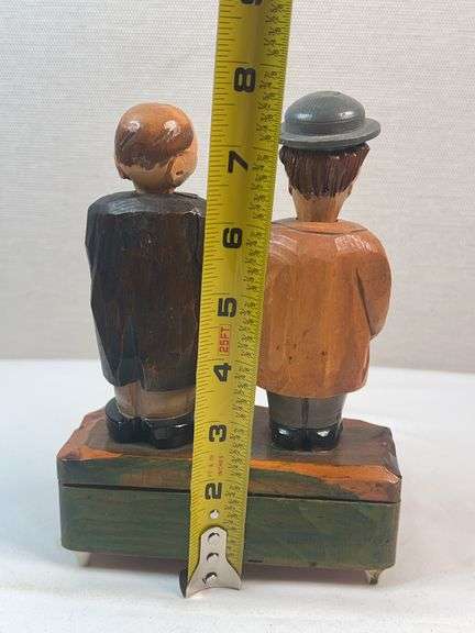 Vintage Italian Carved Music Box w/ Matching Corkscrew & Bottle Opener Set