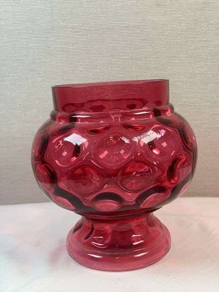 Fenton Pink Cranberry Glass Apothecary Canister Pink Dish Thumbprint Glass
