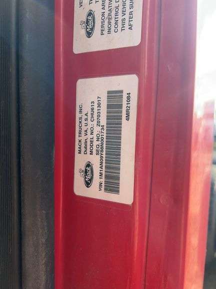 2008 Mack CHU613 showing 50,530 mi, 12,375 hrs- runs