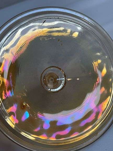 Lancaster Marigold Carnival Glass Covered Compote