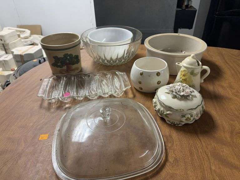 Roseville Pottery Canister and misc. Glassware/Kitchenware