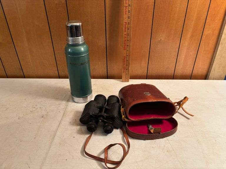 Stanley thermos and binoculars