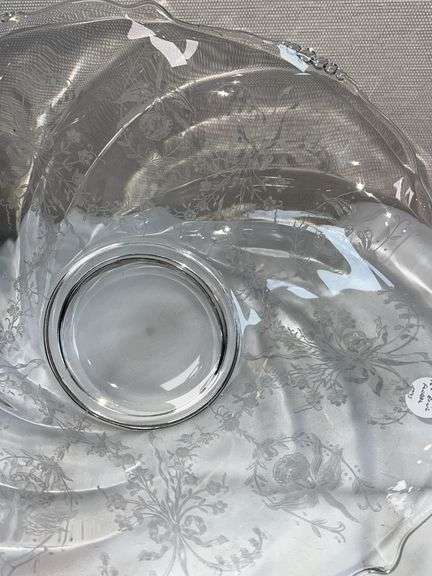 Etched Glass Serving Bowl & Silverplate Duck-Style Claret Jug