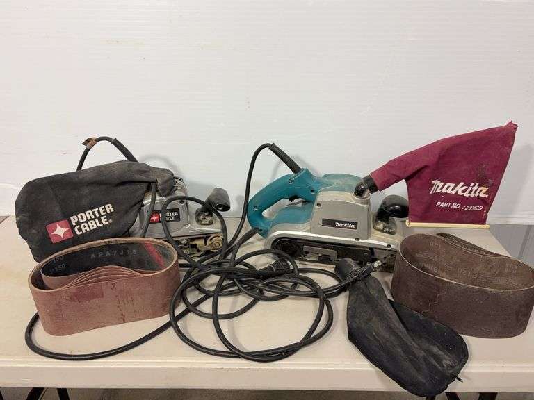 Makita & Porter cable electric belt sanders w/ dust collection - works