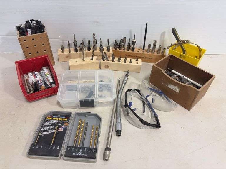 Flat of misc. drill bits, fasteners & more