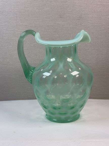 FENTON GREEN GLASS COIN DOT PITCHER