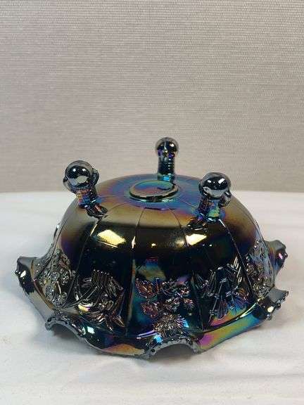 FENTON AMETHYST CARNIVAL GLASS FOOTED DISH